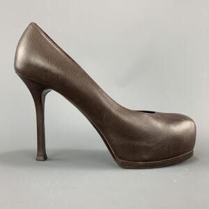 YVES SAINT LAURENT Size 6.5 Brown Leather TRIBUTE Platform Pumps